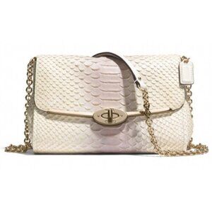 COACH Madison Cream Python Embossed Leather Turn Lock Chain Crossbody